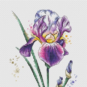 Patrón de punto de cruz de iris Patrón de flores Patrón floral en PDF Patrón de flores moradas Gráfico DMC de acuarela Descarga instantánea en PDF imprimible