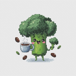 Broccoli Cross Stitch Pattern Cartoon PDF Pattern Coffe Pattern Cute Pattern Funny Pattern Veggie DMC Chart Printable PDF Instant Download