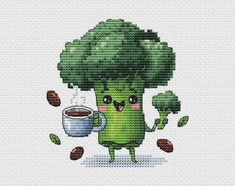 Broccoli Coffee Cross Stitch Pattern, Veggie Lover Gift (PDF Pattern)
