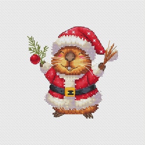 Christmas Hamster Cross Stitch Pattern Christmas PDF Pattern Santa Pattern Hamster Pattern Holiday DMC Chart Printable PDF Instant Download