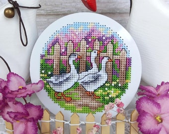 Modèle de point de croix oies : oiseaux de la campagne, motif rond (Modèle PDF)