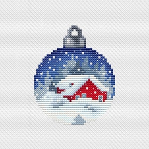 Patrón de punto de cruz de casa navideña Patrón de bola navideña Patrón navideño en PDF Patrón de invierno Gráfico DMC PDF imprimible Descarga instantánea