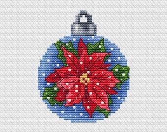 Poinsettia Cross Stitch Pattern Christmas Ball Pattern Christmas PDF Pattern Holiday Pattern DMC Chart Printable PDF Instant Download