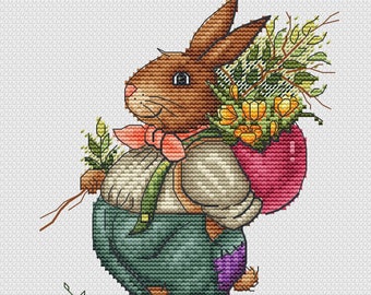 Easter Bunny Cross Stitch Pattern Bunny PDF Pattern Easter Cross Stitch Hare Pattern Cartoon DMC Chart Printable PDF Instant Download