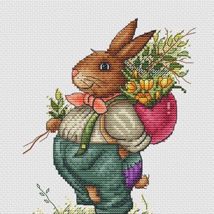 Osterhase Kreuzstichmuster Osterhase PDF Muster Ostern Kreuzstich Hase Muster Cartoon DMC Chart Printable PDF Instant Download