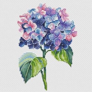 Hydrangea Cross Stitch Pattern Flower PDF Pattern Floral Embroidery Purple Flower Pattern DMC Chart Printable PDF Instant Download