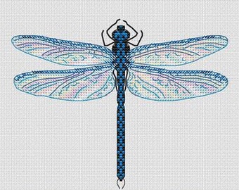 Dragonfly Cross Stitch Pattern Blue Dasher Pattern Blue Dragonfly PDF Pattern Insect Pattern DMC Chart Printable PDF Instant Download