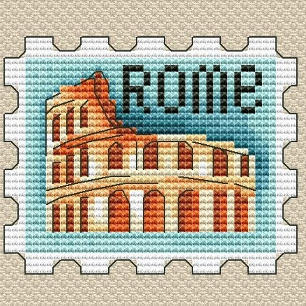 Colosseum Cross Stitch Pattern Postage Stamp Pattern Rome PDF Pattern Ancient Rome Pattern Postal DMC Chart Printable PDF Instant Download