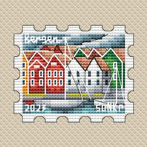 Norwegen Kreuzstich Muster Briefmarken Muster Stadtbild PDF Muster Kleines Muster Haus Muster DMC Diagramm Printable PDF Instant Download