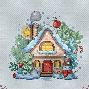 Christmas House Cross Stitch Pattern Christmas Pattern Festive Embroidery Holiday Pattern Cottage DMC Chart Printable PDF Instant Download