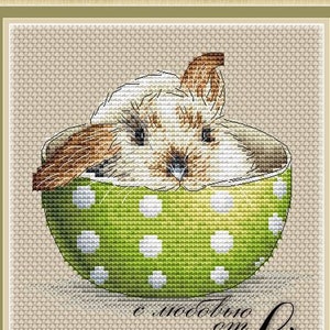 Bunny in a Cup Cross Stitch Pattern Cute Bunny Pattern Rabbit Embroidery Hare Pattern Cute Pattern DMC Chart Printable PDF Instant Download