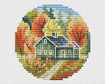 Patrón de punto de cruz "Casa de campo otoñal": Pequeña casa de campo (Patrón PDF)