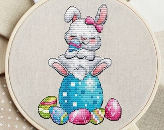 Cute Bunny Cross Stitch Pattern Easter Pattern Easter Bunny Embroidery Easter Eggs Cross Stitch DMC Chart Printable PDF Instant Download