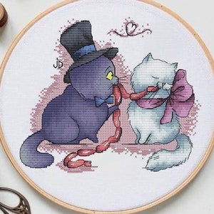 Cats Cross Stitch Pattern Love PDF Pattern Cartoon Embroidery Cute Cats Pattern Romance Pattern DMC Chart Printable PDF Instant Download