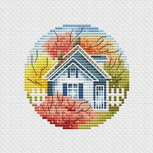 Little Cottage Cross Stitch Pattern Autumn Pattern Fall PDF Pattern Cottage Pattern Small House DMC Chart Printable PDF Instant Download