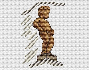 Brussels Cross Stitch Pattern Belgium PDF Pattern Peeing Boy Statue Embroidery Travel Pattern DMC Chart Printable PDF Instant Download