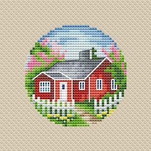 Red House Cross Stitch Pattern Cozy House Pattern Country House PDF Pattern Cottage Pattern Round DMC Chart Printable PDF Instant Download