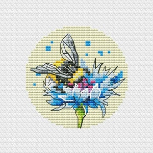 Bumblebee Cross Stitch Pattern Cornflower Pattern Bee PDF Pattern Summer Pattern Small Pattern DMC Chart Printable PDF Instant Download