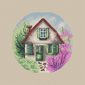 Spring House Cross Stitch Pattern House PDF Pattern Spring Cottage Embroidery Country House Pattern DMC Chart Printable PDF Instant Download