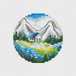 Kreuzstichmuster kleines Haus Muster süsses Haus PDF Anleitung Landschaftsmuster DMC Stickmuster DMC Stickmuster zum ausdrucken Sofort Download