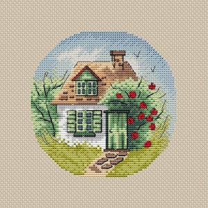 Summer House Cross Stitch Pattern Country House PDF Pattern Cottage Embroidery Cute House Pattern DMC Chart Printable PDF Instant Download