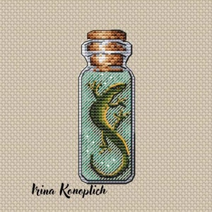 Lizard Cross Stitch Pattern Bottle Pattern Mini Cross Stitch PDF Pattern Easy Pattern Small DMC Chart Printable PDF Instant Download