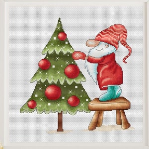 Christmas Tree Cross Stitch Pattern Christmas Gnome PDF Pattern Christmas Embroidery Gnome Pattern DMC Chart Printable PDF Instant Download