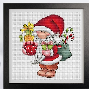 Santa Gnome Cross Stitch Pattern Christmas Gnome PDF Pattern Festive Embroidery Christmas Pattern DMC Chart Printable PDF Instant Download