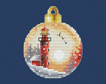 Red Lighthouse Cross Stitch Pattern Christmas Pattern Christmas Bauble PDF Pattern Decoration DMC Chart Printable PDF Instant Download