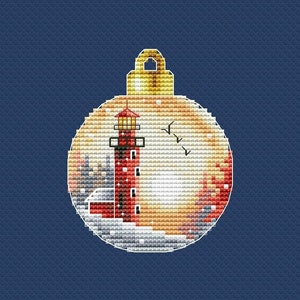 Patrón de punto de cruz de faro rojo Patrón navideño Adorno navideño Patrón PDF Decoración Gráfico DMC PDF imprimible Descarga instantánea
