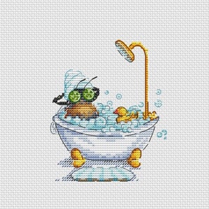 Bubble Bath Cross Stitch Pattern Rubber Duck Pattern Bath Time PDF Pattern Yellow Duck Pattern DMC Chart Printable PDF Instant Download