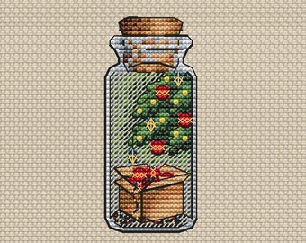 Patrón de punto de cruz de árbol de Navidad en una botella: Mini diseño navideño (Patrón PDF)