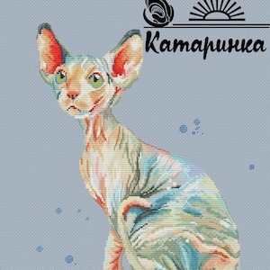 Sphynx Kreuzstichmuster Katze Muster PDF Aquarell Stickerei Sphynx Stickmuster Katze DMC Stickmuster Stickdatei Sofort Download