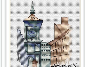 Zytglogge Cross Stitch Pattern Clock Tower PDF Pattern Switzerland Pattern Travel Pattern Cityscape DMC Chart Printable PDF Instant Download