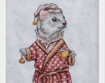 Hermine en robe de chambre, motif point de croix, élégante broderie hermine (PDF)