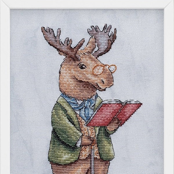 Moose Cross Stitch Pattern Professor PDF Pattern Gentleman Embroidery Elk Pattern Elegant DMC Chart Printable PDF Instant Download