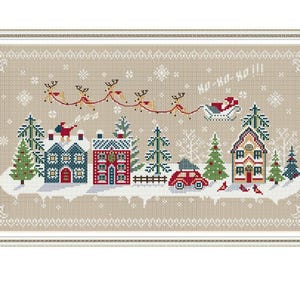 Christmas Village Cross Stitch Pattern Christmas Pattern Christmas Town Embroidery Santa Pattern DMC Chart Printable PDF Instant Download