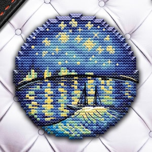 Starry Night Over the Rhone Cross Stitch Pattern Vincent van Gogh Pattern Painting PDF Pattern DMC Chart Printable PDF Instant Download