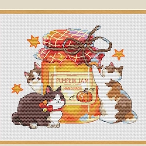 Lustige Katzen Kreuzstichmuster Kätzchen Muster Süße Katzen Kreuzstichmuster Marmelade Muster Cartoon DMC Diagramm Printable PDF Instant Download