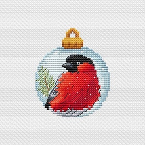 Christmas Bird Cross Stitch Pattern Christmas Pattern Christmas Bauble Pattern Bullfinch Pattern DMC Chart Printable PDF Instant Download
