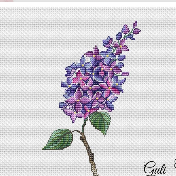 Lilac Cross Stitch Pattern Flower Pattern Plant Embroidery Nature Pattern Lilac Branch Pattern DMC Chart Printable PDF Instant Download