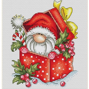 Gift Gnome Cross Stitch Pattern Christmas Gnome PDF Pattern Festive Embroidery Christmas Pattern DMC Chart Printable PDF Instant Download