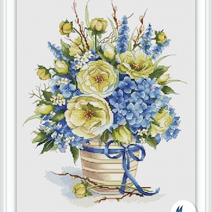 Spring Flowers Cross Stitch Pattern Floral Pattern PDF Bouquet Embroidery Flowers Pattern Peonies DMC Chart Printable PDF Instant Download