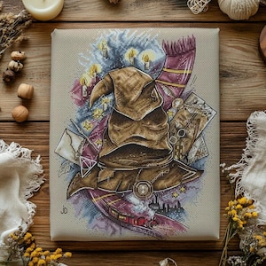 Wizard Hat Cross Stitch Pattern, Magic Fantasy Embroidery (PDF Pattern)