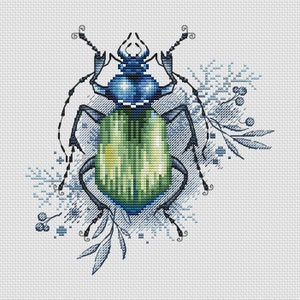 Firefly Cross Stitch Pattern Bug PDF Pattern Green Beetle Cross Stitch Emerald Beetle Pattern DMC Chart Printable PDF Instant Download