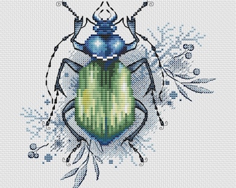 Firefly Cross Stitch Pattern Bug PDF Pattern Green Beetle Cross Stitch Emerald Beetle Pattern DMC Chart Printable PDF Instant Download