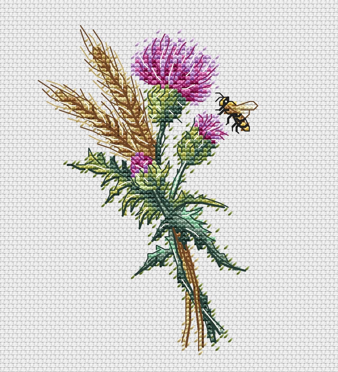 Thistle Cross Stitch Pattern Bee Pattern Summer Embroidery Wildflowers ...