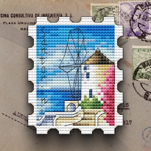 Santorini Windmill Cross Stitch Pattern, Greece Travel (PDF Pattern)