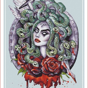 Medusa Cross Stitch Pattern Gorgo Pattern Greek Mythology Embroidery Fantasy Pattern Snakes Pattern DMC Chart Printable PDF Instant Download