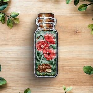 Mohn und Igel Flasche Kreuzstich-Muster PDF